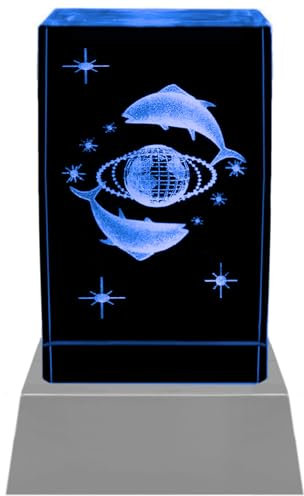 Kaltner Präsente Stimmungslicht - Das perfekte Geschenk: LED Kerze/Kristall Glasblock / 3D-Laser-Gravur Horoskop Sternzeichen Fische Astrologie