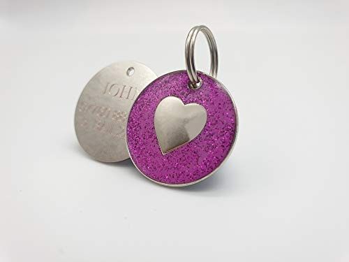 Targhetta personalizzata a forma di cuore rosa con brillantini per cani e gatti