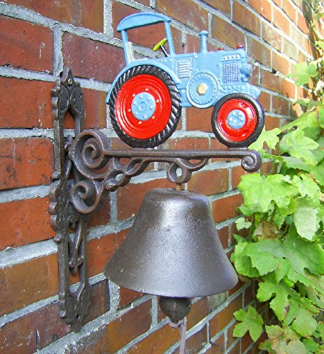 Unbekannt Türglocke Verschiedene Dessins Gusseisen Antik Nostalgie Stil Retro Bauernhof Tiere Feuerwehr ect. (Traktor blau)