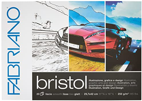 Fabriano Honsell 19002942 - Fabriano Bristol Block, DIN A3, 250 g/m², 20 Blatt, ultraglatte Oberfläche, sehr radierfest, ideal für Illustrationen, Grafik und Design, Weiß