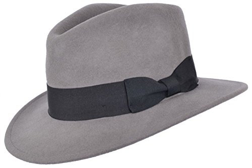 Fedora-Hut für Herren oder Damen, 100 % Wolle mit Ripsband, Trilby-Panama-Hüte, grau, 55