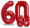 FUNXGO® Ballon decoration anniversaire 60 ans - Lot de 2 - Ballons Numéro 60 en Rouge - deco anniversaire 60 ans femme ou homme - Gonflables à l'Hélium - Happy Birthday Decoration - Rouge Chiffre 60