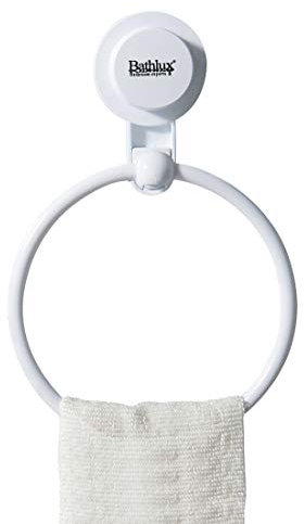 Bathlux Toallero de Pared con Ventosa de Fijación para Baño Modelo Semicircular Anilla Blanco (30167)