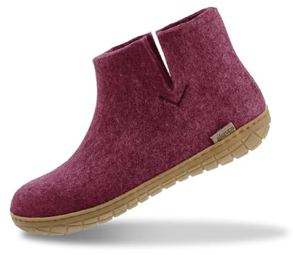 GLERUPS Women's and Men's Indoor and Outdoor Slippers with Rubber Sole (Cranberry) | Unisex Wool Slipper Boots | Comfy Men's and Women's Slipper Boots | Cosy Gents and Ladies Boot Slippers