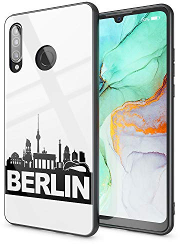 NALIA Custodia Rigida compatibile con Huawei P30 Lite, Cover con Design Originale di Berlino in 9H Vetro Temperato & Silicone Bumper, Antigraffio Motivo Case Copertura, Motiv:Berlin Skyline Biancone