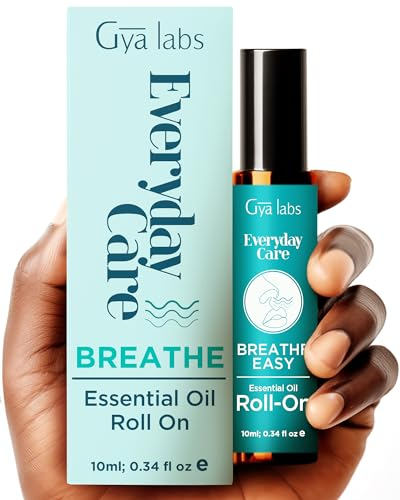 Gya Labs Breathe Essential Oil Roll On - Fast Cooling Comfort for Sinus, Stuffy Nose & Easy Breathing - Aromatherapy Roll On Blend Made with Peppermint, Eucalyptus, Tea Tree Oil & More (10ml)