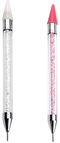 Jinlaili 2 Stück Strass Picker Punktierstift, Wachsstift für Strasssteine, Dual-Ended Rhinestone Gems Crystals Studs Jewel Pickers Wachsstiftstift, Nail Art DIY Dekorationswerkzeug (Pink und Weiß)