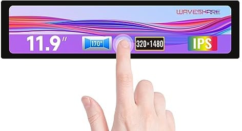 Waveshare 11.9inch Capacitive Touch Control Panel Screen LCD Compatible with Raspberry Pi Jetson Nano PC,320×1480 Resolution (H×V) HDMI Display Port IPS Display Panel Toughened Glass Cover