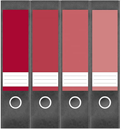 Etiketten für Ordner | Farben Mix Rot | 4 breite Aufkleber für Ordnerrücken | Selbstklebende Design Ordneretiketten Rückenschilder
