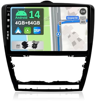 YUNTX [4GB+64GB] Android 14 2 DIN Autoradio para Skoda Octavia II 2 1Z 2004-2013-[Integrado CarPlay/Android Auto/DSP/GPS]-IPS 2.5D 9 Pulgada Touch Screen-CAM+Mic-Dab/Bluetooth 5.0/360 Cámara