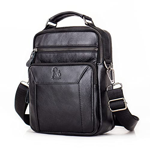 LOONGYOON Neue Leder Umhängetasche Herren vertikalen Absatz Quadratische Tasche Mode lässig Kleinen Rucksack Business Travel Multi-Pocket Handtasche(Schwarz)