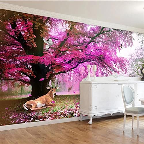 YABAOST Papier Peint Photo 3D Optique 400X280Cm Trompe L Oeil | Déco Mural Tableaux Muraux Photo Violet Arbres Animaux Mural Décor Motif Poster Géant Stickers Muraux Optique Fond Effet