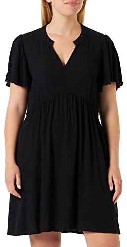 ICHI IHMARRAKECH SO DR11 Damen Freizeitkleid Kleid 100% Viskose Minikleid mit Flügelärmeln V-Ausschnitt Regular-Fit, Größe:L, Farbe:Black (194008)