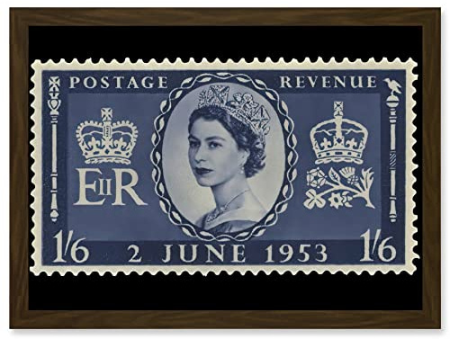 Artery8 Queen Elizabeth II of England Scotland United Kingdom Coronation Reproduction Stamp 1953 Artwork Framed Wall Art Print A4