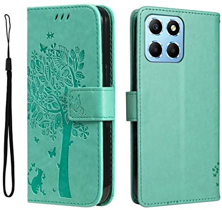 GOKEN Funda para Honor 70 Lite/Honor X6 / Honor X8 5G, Leather Folio Carcasa con Billetera, Relieve, Magnética Premium TPU PU Cuero FILP Case Cover con Soporte Tapa Tarjetas, Verde