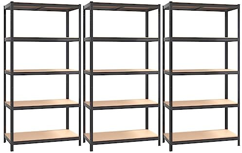 vidaXL 3x Regal mit 5 Böden Lagerregal Steckregal Werkstattregal Kellerregal Schwerlastregal Metallregal Regale Anthrazit Stahl Holzwerkstoff