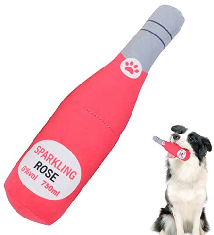 GIMOCOOL Dog Beer Bottle Plush Toys, Pet Plush Squeaky Dog Toy, Red Wine Champagne Cute Dog Bottle Toys, Funny Red Wine Squeaky Dog Toys Dog Chew Toys for Medium Large Breed