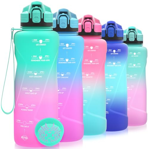 Niggeey Bouteille d'eau 2L, 1,5L, 1L, 700ML, 500ML Gourde Reutilisable, Sport Gourde en Plastique Tritan sans BPA, avec Filtre et Marqueur de Temps, pour Enfant et Adultes, Maison et Extérieur