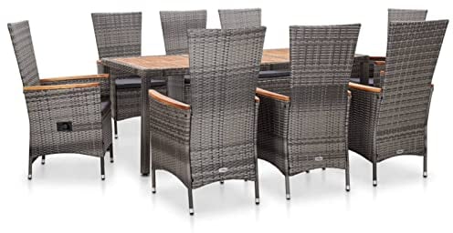 Yolola 9 teilig Garten Sitzgruppe mit 8 Gartenstuhl, 2 Gartenstuhl Verstellbar Poly Rattan Gartenmöbel Set 8 Personen Gartentisch mit Stuehlen Gartengruppe Sitzgarnitur Gartengarnitur Grau
