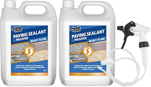 One Chem - Paving Sealant and Proofer - 2 x 5 Litre Water Seal - with Long Hose Trigger - Breathable, Colourless Waterseal for Brick, Wood and Stone