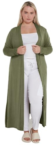 eyes Ladies Plain Long Maxi Length Boyfriend Women Cardigan Collared Open Top Full Sleeve Floaty Duster Jacket Coat Casual Blazer Plus Size Cardigans Khaki 16 to 18