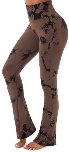 Yaavii Sport-Leggings für Damen, Yogahose – Tie Dye – breites Bein, coffee, Large