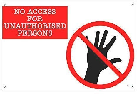 Segnale di avvertimento No Access for Unauthorised Persons cartello stradale in alluminio bianco cartello commerciale 30,5 x 40,6 cm alluminio metallo latta segno