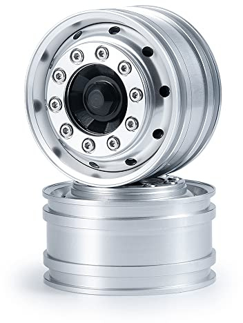 ZHRCFUN 2 Stück Aluminium Silber Beadlock Felgen für Tamiya 1/14 | Beadlock Vorderfelgen, 2 Stück, Tamiya 1/14, Sattelzugmaschine, Aluminium
