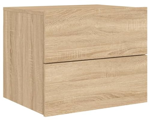 vidaXL Wand Nachttisch, Schwebend Nachtschrank mit LED-Leuchten, Wandmontage Nachtkommode Nachtkonsole, Wandschrank Schlafzimmer, Sonoma-Eiche