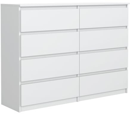 MebLocker Kommode mit 8 Schubladen 120 cm Ideal für Wohnzimmer, Schlafzimmer, Kinderzimmer, Jugendzimmer und Büro Moderne Elegante Lösung für stilvolle Aufbewahrung (Weiß)
