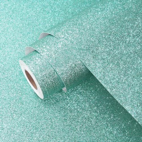 Yullpaper Glitzer Tapete Grün Klebefolie Möbel Kindertapete Dekofolie Glitzerfolie Selbstklebend Wand Tapeten Wohnzimmer Schrank Folie Selbstklebend Tapete Türkis Klebefolie Tisch 40 x 800cm