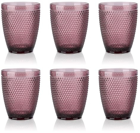 Joeyan Lot de 6 Verres à Boire Violets de 300 ml,Ensemble de Verres à Eau Colorés Avec Petit Relief de Perles, Ensemble de Verres Vintage Pour Bar de Restaurant à Domicile, Passe au Lave-Vaisselle