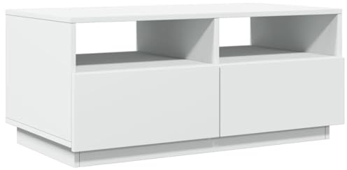 vidaXL Table Basse avec Lumières LED, Bout de Canapé, Table d'Appoint, Meuble de Salon Salle de Séjour Maison Intérieur, Moderne, Blanc