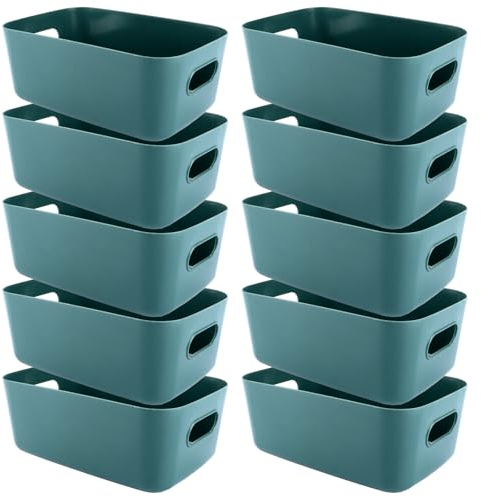 SHUESS 10 Stück Groß Aufbewahrungsbox Kunststoff 30x20x12cm, Aufbewahrungsboxen mit Griff, Aufbewahrungskorb Aufbewahrungsbox für Küche, Schrank, Büro, Bad, Spielzeug