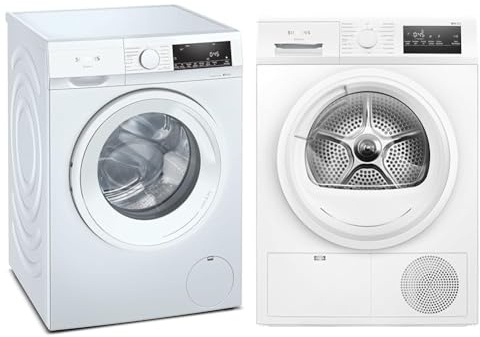 Siemens WN34A141 Waschtrockner iQ300, Frontlader mit 9/5kg Fassungsvermögen & WT45HVA3 iQ300 Wärmepumpen-Trockner, 8 kg