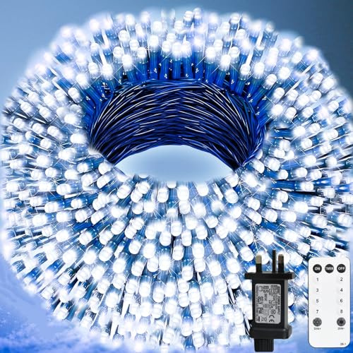 Christmas Tree Lights Outdoor, 50m 500LEDs Fairy lights Plug in 8 Modes, Waterproof Cool White Fairy Light Mains Powered with Remote Timer, Indoor Outside Xmas Light for Garden Party Xmas Decorations