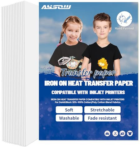 AYSOW Bügelfolie zum Bedrucken, A4 x 20 Blatt Transferpapier zum Aufbügeln,T-shirt Folie zum Aufbügeln für Handbemalt Tintenstrahldrucker & Laserdrucker,Transferpapier Bügelfolie für Helle Textilien