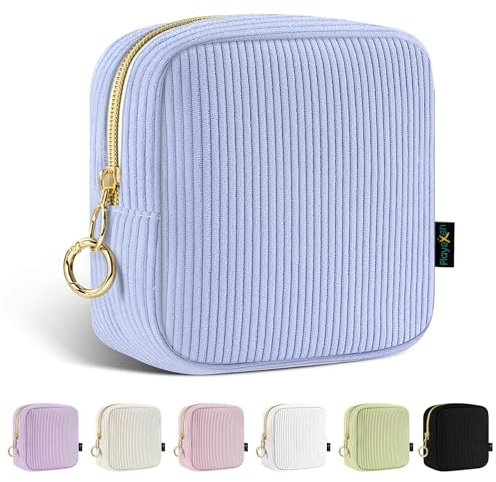 Klein Kosmetiktasche Damen Mini Make up Tasche Schminktasche Cord Kleine für Handtasche Frauen Kulturbeutel Tragbare Reise-Kulturtasche für Toilettenartikel mit Reißverschluss Organizer(Blau)
