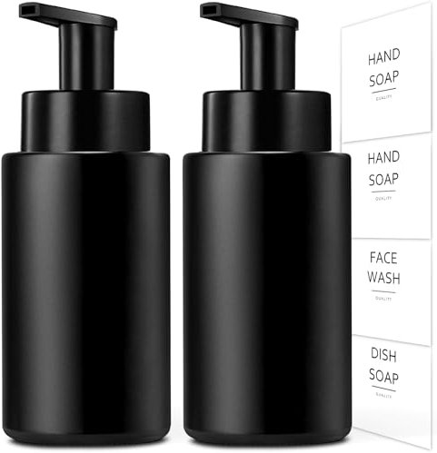 GMISUN Seifenspender Schwarz, 300ml Schaumseifenspender, Modern Seifenspender Schaum Matt für Küche, 2 Stück Seifenspender aus Glas für Bad, Nachfüllbarer Spülmittelspender, Handseifenspender