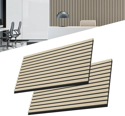 UISEBRT 2 Stück Akustikpaneele Set Wandverkleidung Wandpaneele aus Echtholz Furnier Akustikplatten Lamellenwand Holzpaneele Wand 3D Holzpaneele Akustikfilz 120 x 60 cm Holzfarbe