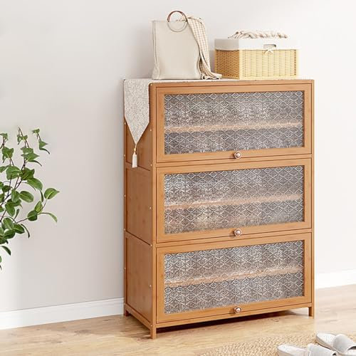 Bambus-Schuhschrank mit Türen mit Begonienprägung, Schuhregal mit verstellbaren Regalen, Flurschrank, Schuh-Organizer, Bank für den Eingangsbereich, Wohnzimmer (fünf Etagen 80 cm) (sieben Etagen 7).