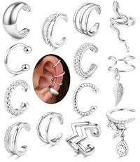 JeweBella Faux Piercing Oreille Ear Cuff Réglables Manchette Oreille Femme Or/Argent Non Piercing Faux Helix Cartilage Boucles d'Oreilles Clip 14K Plaqué Or Boucle Oreille Sans Trou