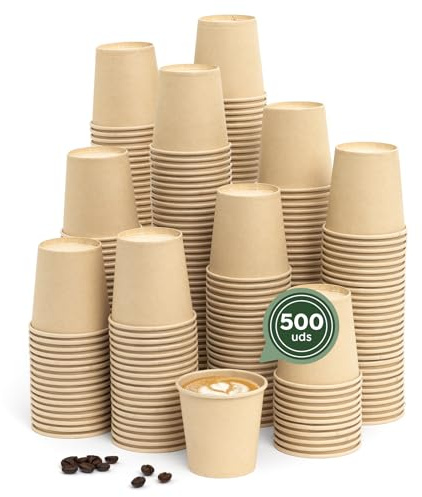MAXI PRODUCTS - 500 Vasos Café Desechables Kraft - 120 cc - Vasos Cartón - Vasos Desechables Catering - Vasos Café para Llevar - APTO BEBIDAS CALIENTES Y FRÍAS