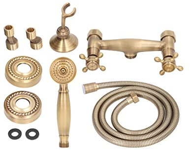 TOPINCN Ensemble de Robinet de Douche de Salle de Bain en Laiton Antique, Système de Douche Extérieur monté sur la Baignoire en Cas de Cuivres en Laiton.