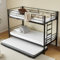 Generisch Metall Etagenbett mit Ausziehbarem Bett, Hochbett mit Leiter und Absturzsicherung, Platzsparend, Robust und Einfach zu Montieren, Schwarz, Jugendliche und Erwachsene