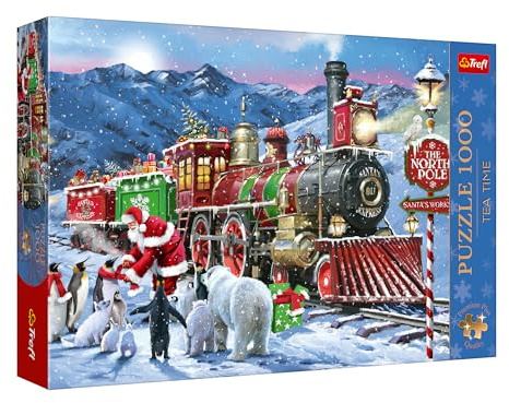 Trefl Premium Plus Quality - Puzzle Tea Time: Weihnachtszug – 1000 Teile, nostalgische Bilderserie, für Erwachsene und Kinder ab 14 Jahren