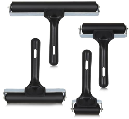 4 PCS Rubber Roller, Brayer Roller Ink Rollers for Gel Plate Black Printmaking Brayer Hand Rollers Tool for Block Printing Stamping Arts Crafts (6cm 10cm 15cm 20cm)