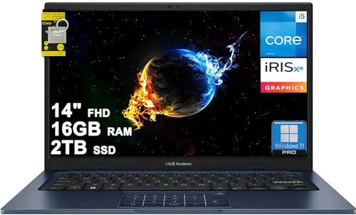 ASUS VivoBook 14 Business Laptop 14 FHD Anti-Glare Intel 10-core i5-1334U 16GB DDR4 2TB SSD Type-C Privacy Camera SonicMaster Long-Lasting Battery Fast Charging Win11Pro ICP Hub