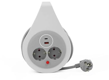 Kabeltrommel 10 m, 3×1,5 mm², 16 A, 230V, mit Thermoschutz, Schuko/2× Steckdosen, 1× USB-C, 1× USB-A