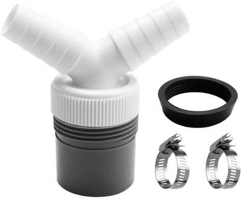 Washing Machine Waste Splitter Connector for Dishwasher –Y Shape Double Drain Pipe Adapter 19-24mm Inlet 45mm Outlet PVC Dual Hose Connector with 2 Stainless Steel Clamps Kitchen Utility Room Plumbing